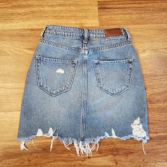 Hollister Jean Skirt Size 0 Ultra High-Rise Distressed - Picture 2 of 5